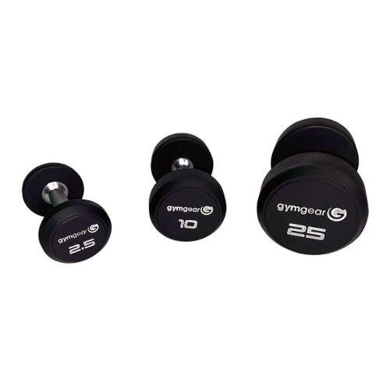 Gym Gear rubber dumbbell set in black, 2,5kg - 50 kg increasing in 2.5kg increments