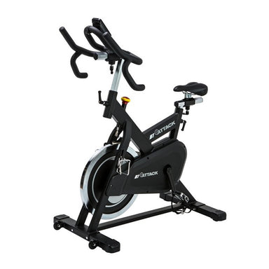 Attack fitness b1 indoor exercise bike, zoomed out picture, product in black and silver