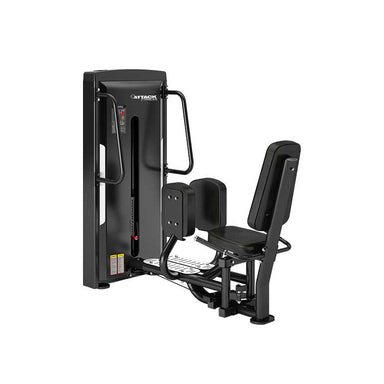 Attack fitness hip abductor seat and standing gym machine in black with clear workout instructions