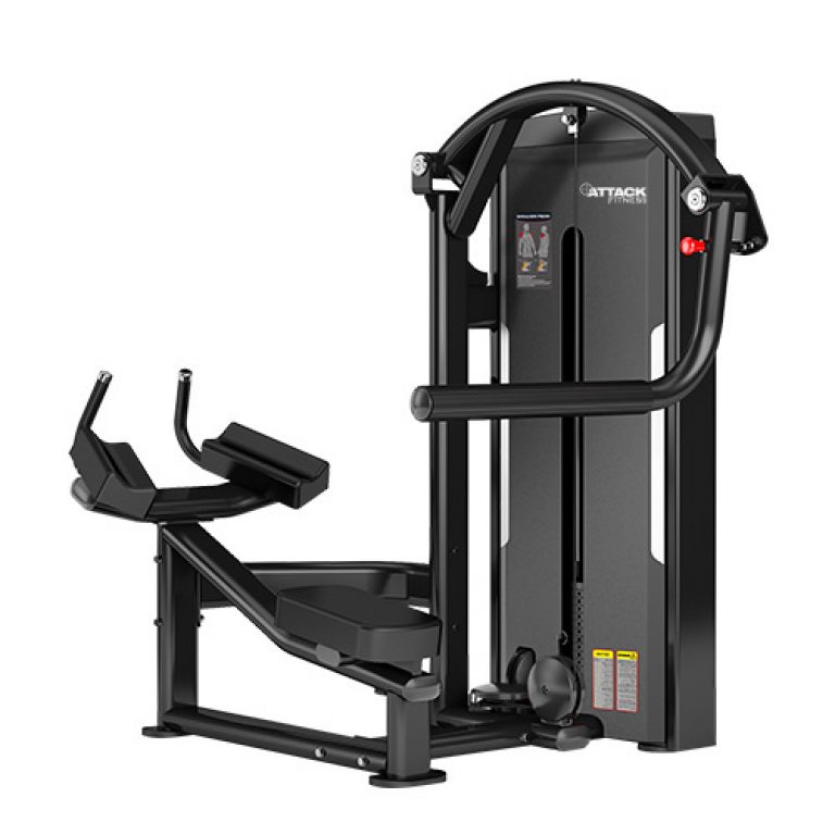 Attack fitness glute machine in black with clear workout instructions