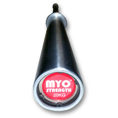 Myo strength Olympic weight bar 7ft 20kg in silver with branding MYO